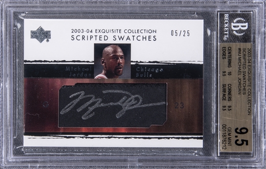 2003-04 UD "Exquisite Collection" Scripted Swatches #MJ Michael Jordan Signed Card (#05/25) – BGS GEM MINT 9.5/BGS 10
